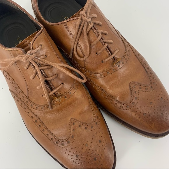 Cole Haan Men’s British Tan Leather Lace Up Wingtip Oxford Dress Shoes Size 8.5 - Picture 4 of 11